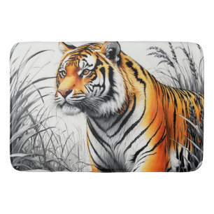 Tiger Art Färg Partial Black White Teckning Badrumsmatta