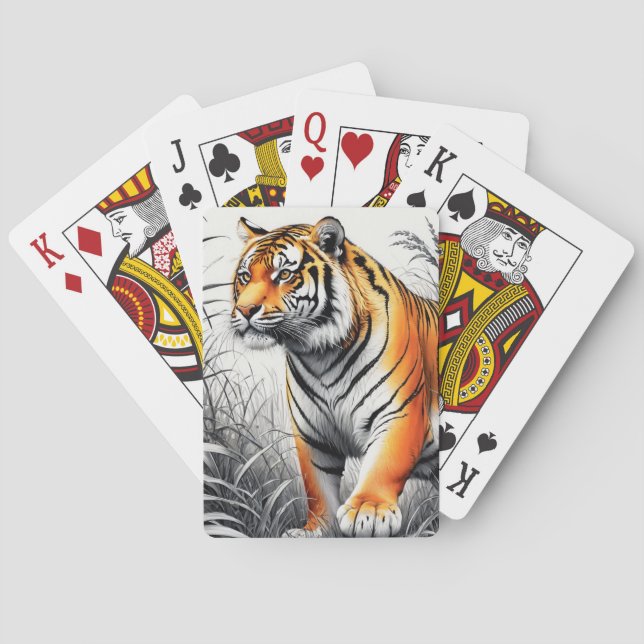 Tiger Art Färg Partial Black White Teckning Casinokort (Baksidan)