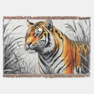 Tiger Art Färg Partial Black White Teckning Filt