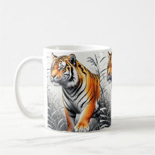 Tiger Art Färg Partial Black White Teckning Kaffemugg