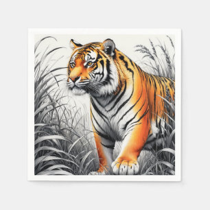 Tiger Art Färg Partial Black White Teckning Pappersservett