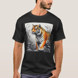 Tiger Art Färg Partial Black White Teckning T Shirt