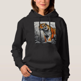 Tiger Art Färg Partial Black White Teckning T Shirt
