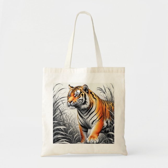 Tiger Art Färg Partial Black White Teckning Tygkasse (Framsidan)