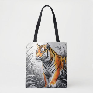 Tiger Art Färg Partial Black White Teckning Tygkasse