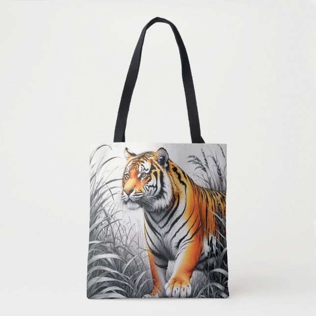 Tiger Art Färg Partial Black White Teckning Tygkasse (Framsida)