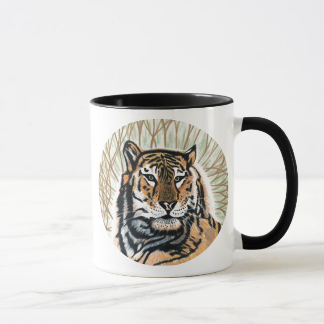 Tiger Art Färg Pencil Teckning Mugg (Höger)