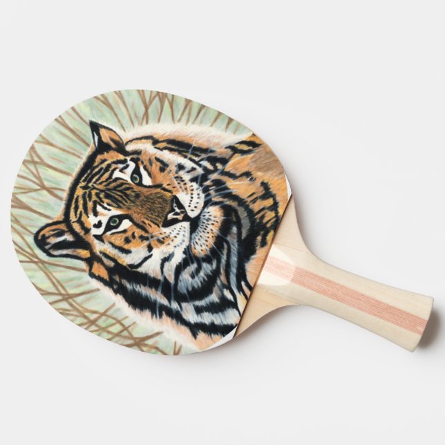 Tiger Art Färg Pencil Teckning Pingisracket (Sidan)