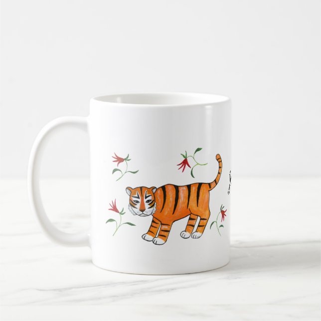 Tiger Art-konst Knackad Tiger Big-kattens eget nam Kaffemugg (Vänster)