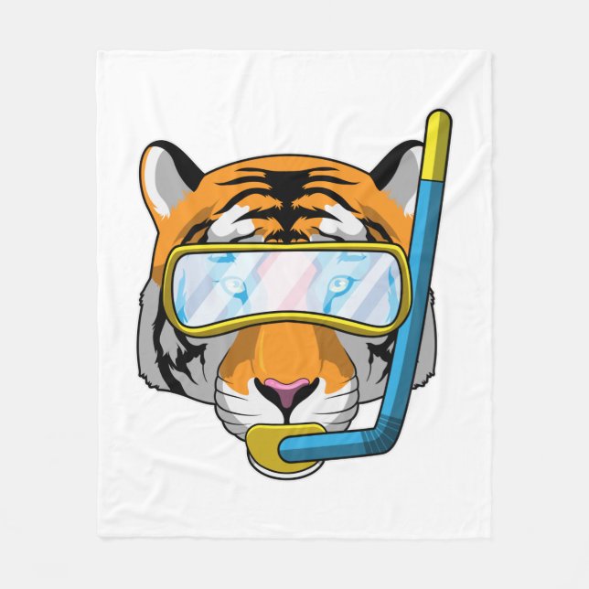 Tiger as Diver med Snorkel Fleecefilt (Framsidan)