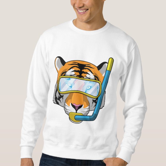 Tiger as Diver med Snorkel Lång Ärmad Tröja (Framsida)