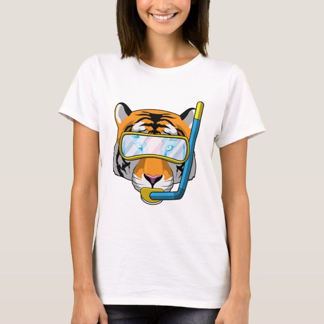 Tiger as Diver med Snorkel T Shirt (Framsida)