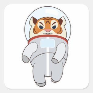 Tiger as Spaceman Costume Fyrkantigt Klistermärke