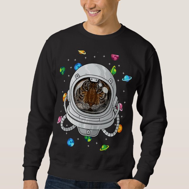 Tiger astronaut - djurdjup i Space Cosmic Univer Lång Ärmad Tröja (Framsida)