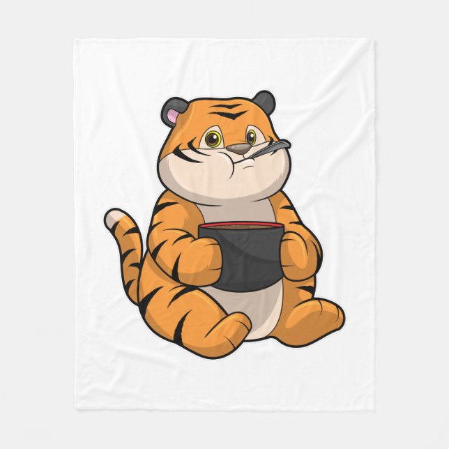 Tiger äter med skål fleecefilt (Framsidan)