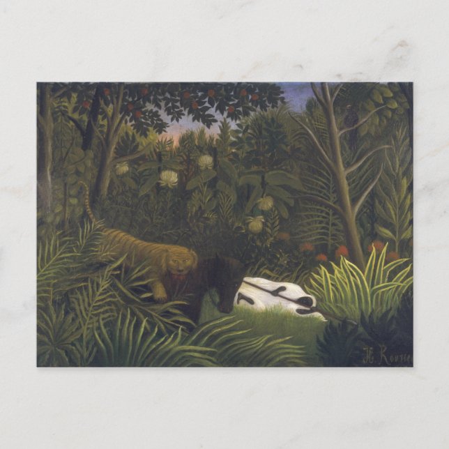 Tiger Attacker mot en häst och en sipprande svart  Vykort (Framsida)