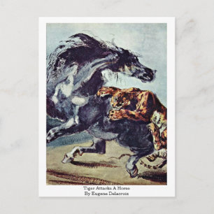 Tiger attackerar en häst av Eugene Delacroix Vykort