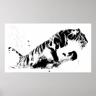 Tiger Attacking Poster Skriv ut - Tiger Silhouette