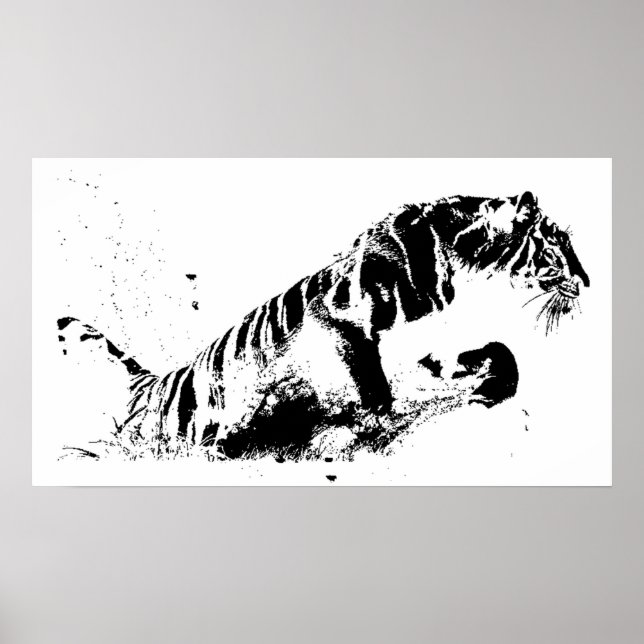 Tiger Attacking Poster Skriv ut - Tiger Silhouette (Framsidan)