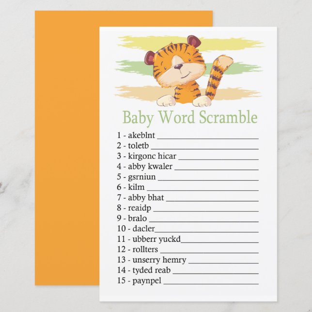 Tiger Baby ordklubbningsspel (Fram/baksida)