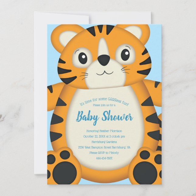 Tiger Baby Shower Blue Inbjudningar (Framsida)