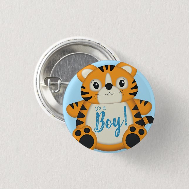 Tiger Baby Shower Blue Knapp (Framsida & baksida)