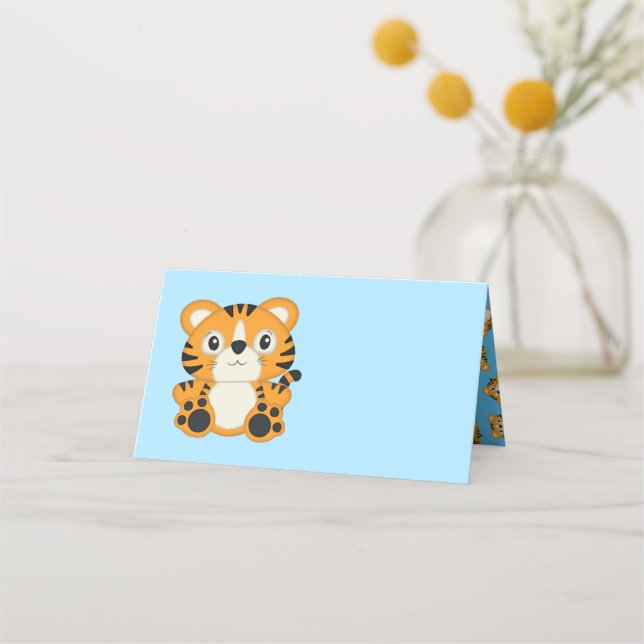 Tiger Baby Shower Blue Placeringskort (Framsida)