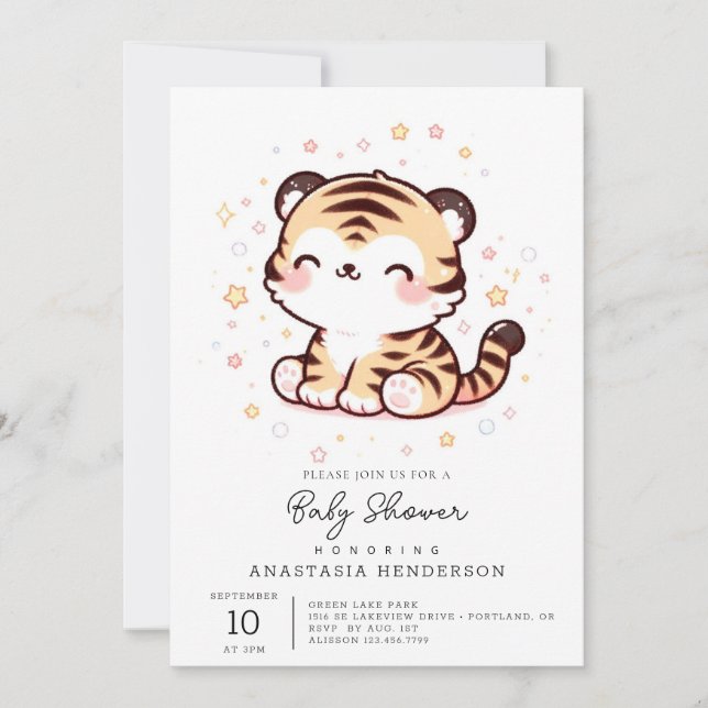 Tiger Baby Shower för söt tiger-nyans Inbjudningar (Framsida)