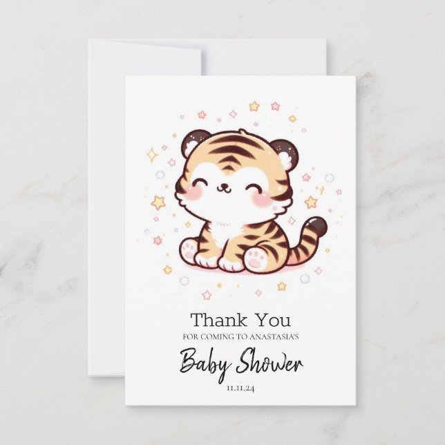 Tiger Baby Shower för söt tiger-nyans Tack Kort (Framsida)
