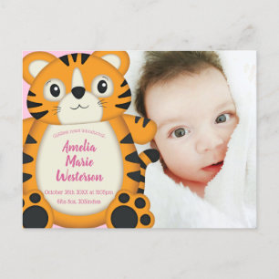 Tiger Baby Shower Rosa Vykort