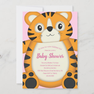 Tiger Baby Shower Safari Rosa Girl Girl Girl Girl Inbjudningar