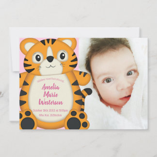 Tiger Baby Shower Safari Rosa Girl Girl Girl Girl Inbjudningar