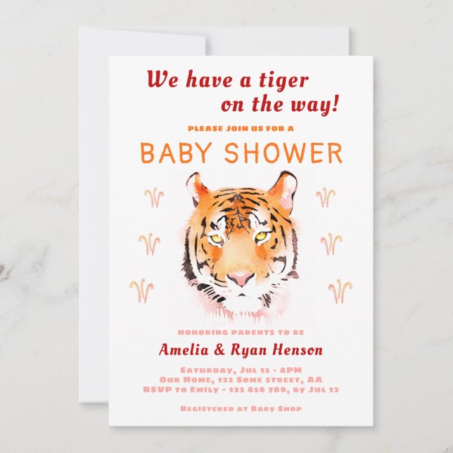 Tiger Baby Watercolor 2022 Baby Shower Inbjudningar (Framsida)