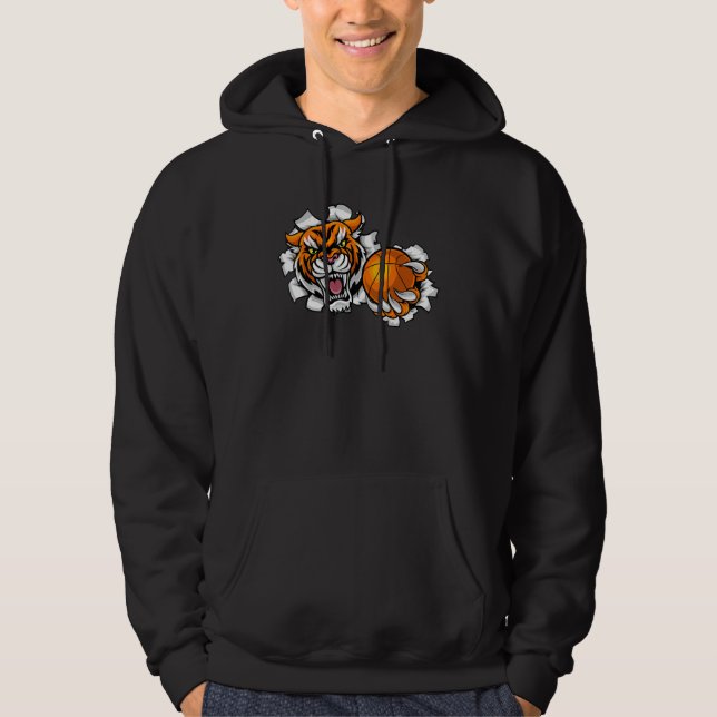 Tiger Basketball Mascot Animal Sports Team Design Hoodie (Framsida)