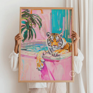 Tiger Bathtub Bathroom Skriv ut Poster