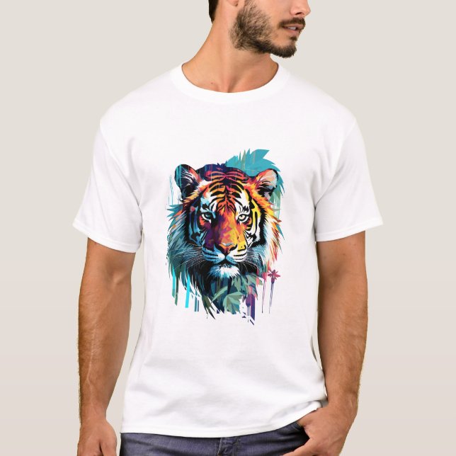 Tiger Beast Animal World Predator Vild Nature Art  T Shirt (Framsida)