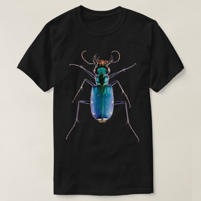 Tiger Beetle Cicindela sexguttata Grönt T Shirt (Design framsida)