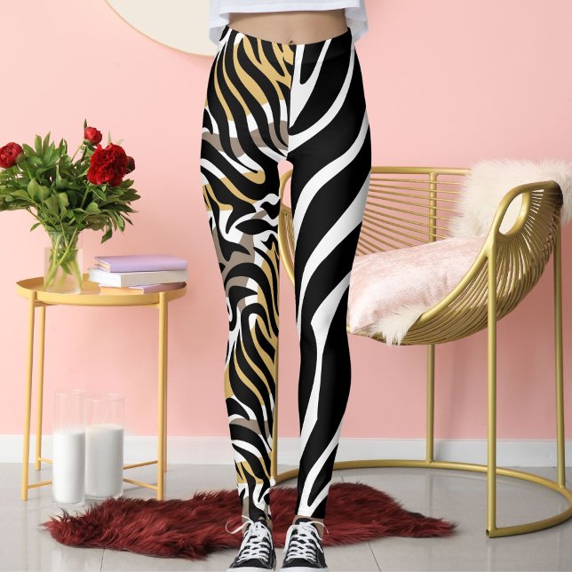 Tiger Big Cat Mönster Animal Brown White Black Rol Leggings (Skapare uppladdad)