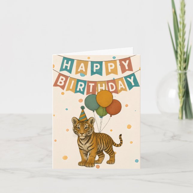 Tiger Birthday Card - Cute Jungle Animal Kort (Framsida)