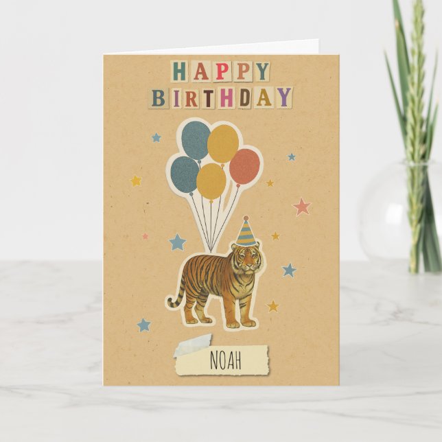 Tiger Birthday Card - Personlig Namn Kort (Framsida)