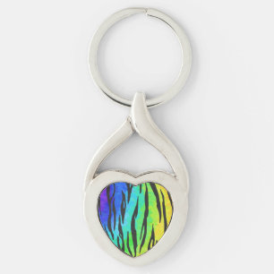 Tiger Black and Rainbow Gifts Twisted Heart Silverfärgad Nyckelring