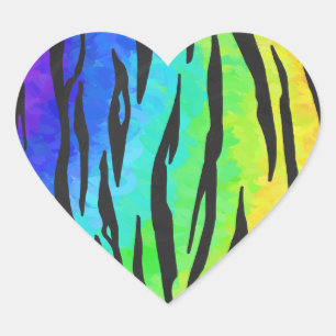 Tiger Black and Rainbow Print Hjärtformat Klistermärke