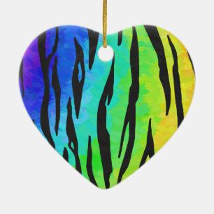 Tiger Black and Rainbow Print Julgransprydnad Keramik