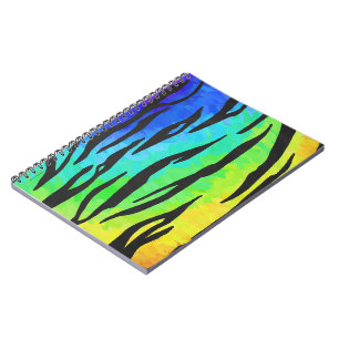 Tiger Black and Rainbow Skriv ut Anteckningsbok Med Spiral
