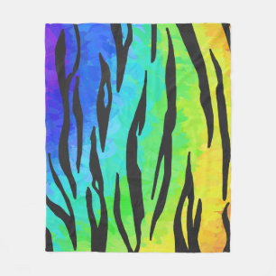 Tiger Black and Rainbow Skriv ut Fleecefilt