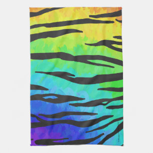 Tiger Black and Rainbow Skriv ut Kökshandduk