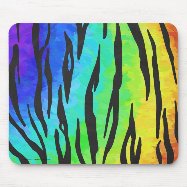 Tiger Black and Rainbow Skriv ut Musmatta (Framsidan)