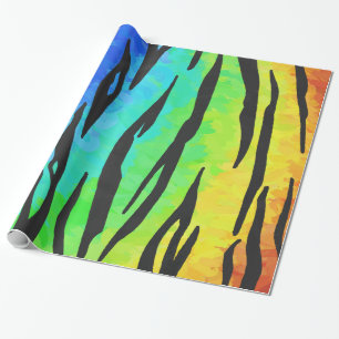 Tiger Black and Rainbow Skriv ut Presentpapper