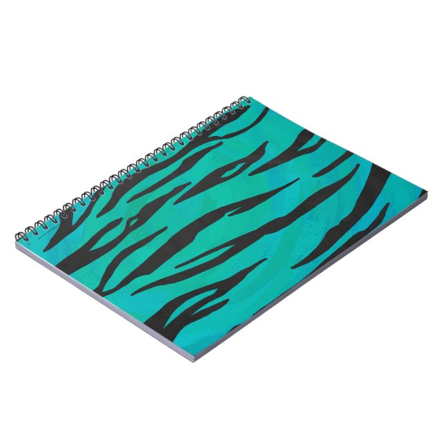 Tiger Black and Teal Print Anteckningsbok (Vänstra Sidan)