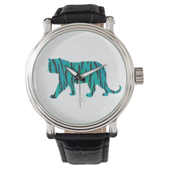 Tiger Black and Teal Print Armbandsur (Framsida)